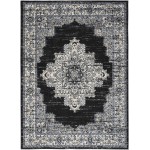 Nourison Passion PSN03 Area Rug, Black/Ivory, 5'3" x 7'3"