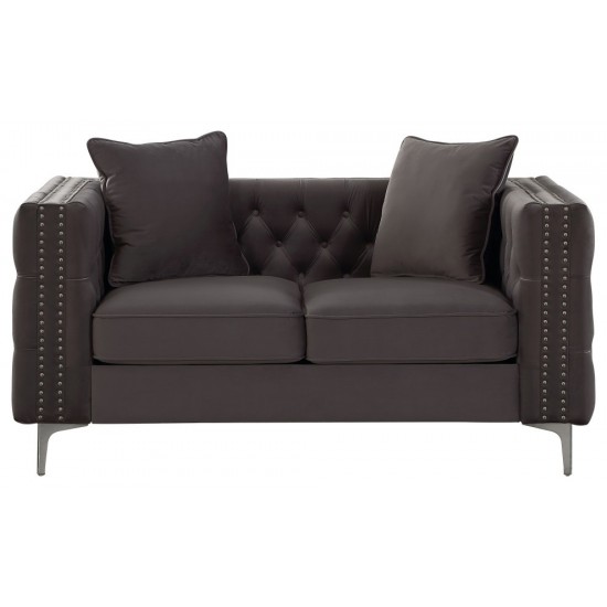 ACME Gillian II Loveseat w/2 Pillows, Dark Gray Velvet