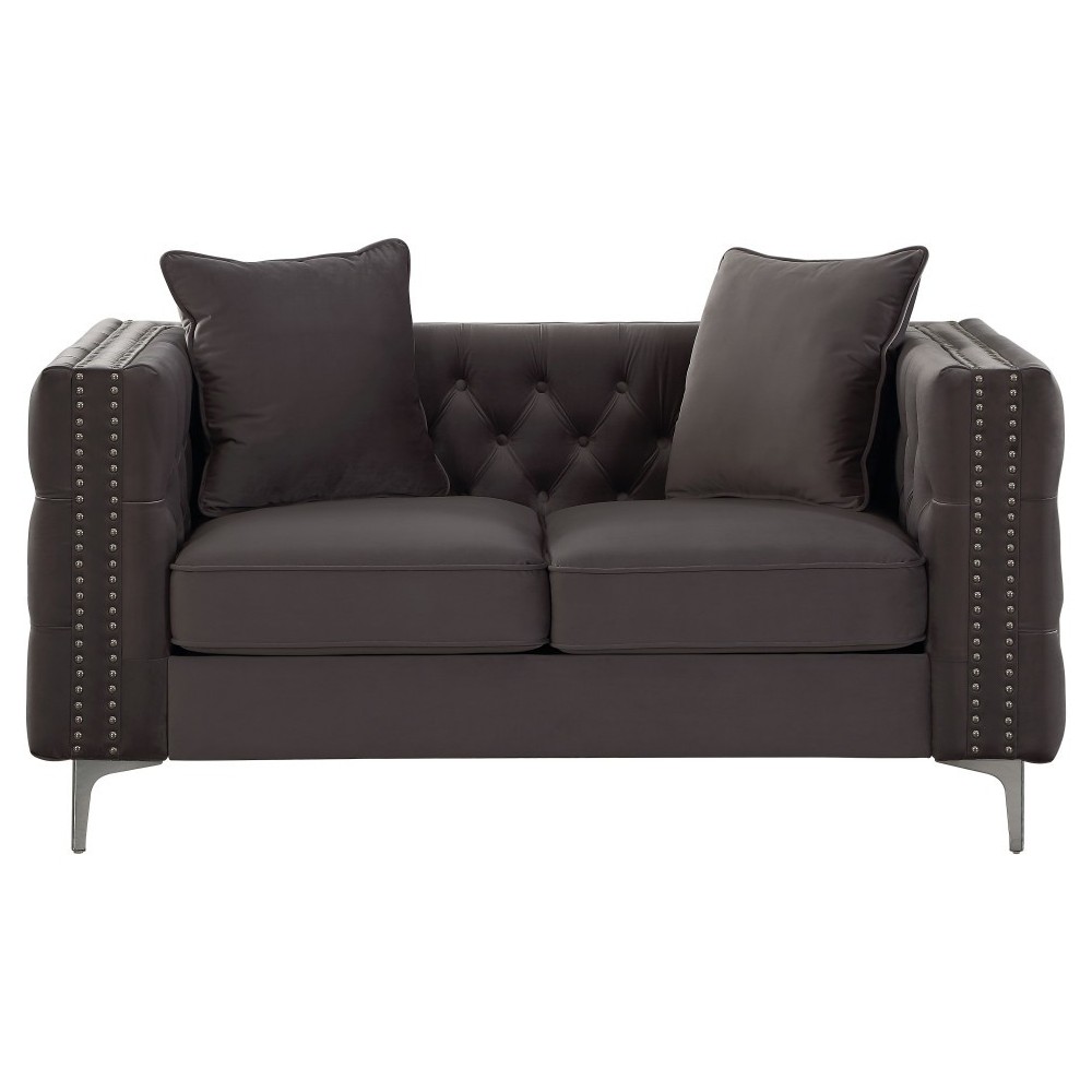 ACME Gillian II Loveseat w/2 Pillows, Dark Gray Velvet