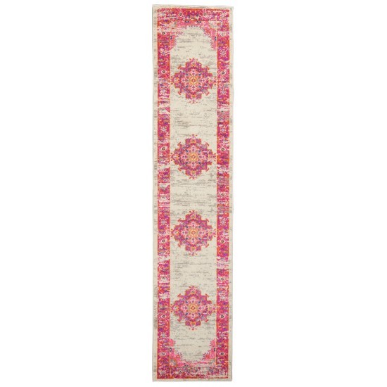 Nourison Passion PSN03 Runner Rug, Ivory/Fuchsia, 2'2" x 10'