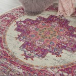 Nourison Passion PSN03 Area Rug, Ivory/Fuchsia, 4' x Round