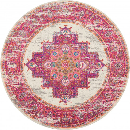 Nourison Passion PSN03 Area Rug, Ivory/Fuchsia, 5'3" x Round