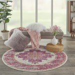 Nourison Passion PSN03 Area Rug, Ivory/Fuchsia, 5'3" x Round