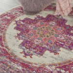 Nourison Passion PSN03 Area Rug, Ivory/Fuchsia, 5'3" x Round