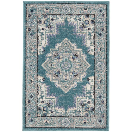 Nourison Passion PSN03 Area Rug, Turquoise/Grey, 1'10" x 2'10"