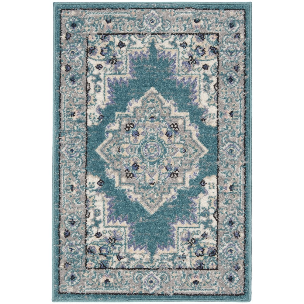 Nourison Passion PSN03 Area Rug, Turquoise/Grey, 1'10" x 2'10"