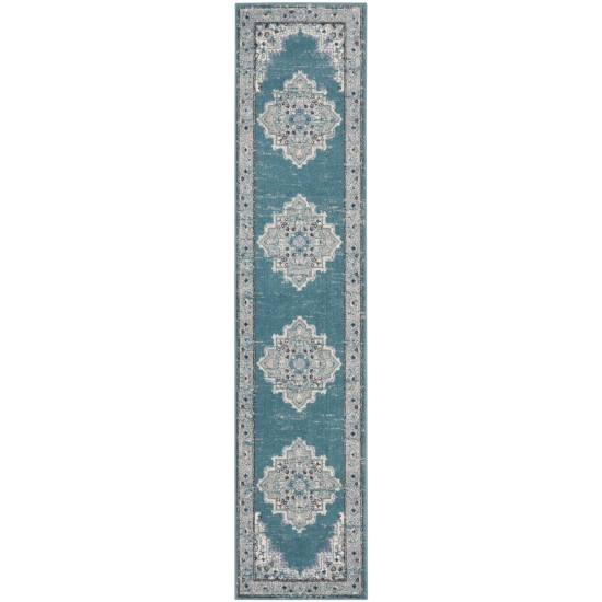 Nourison Passion PSN03 Runner Rug, Turquoise/Grey, 2'2" x 10'