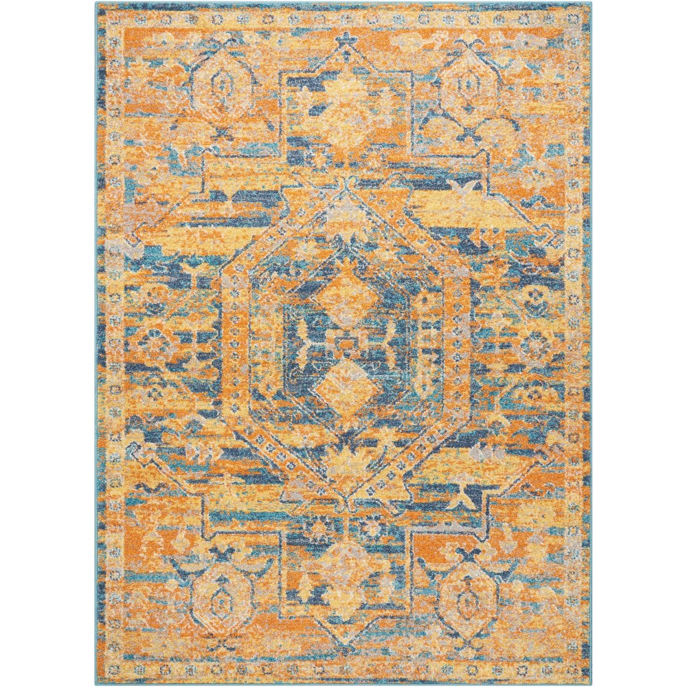 Nourison Passion PSN07 Area Rug, Teal/Sun, 5'3" x 7'3"