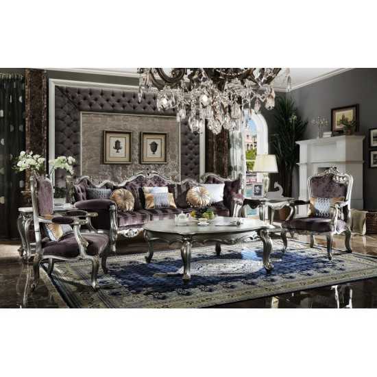 ACME Picardy Sofa w/8 Pillows, Velvet & Antique Platinum