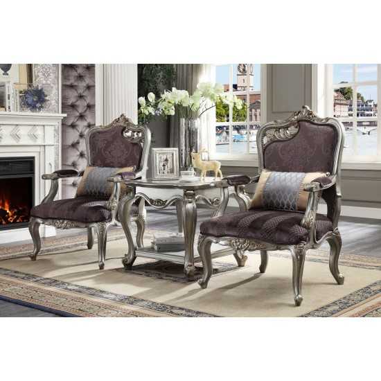 ACME Picardy Chair w/1 Pillow, Velvet & Antique Platinum