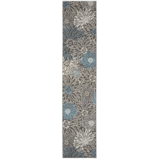 Nourison Passion PSN17 Runner Rug, Charcoal/Blue, 2'2" x 10'