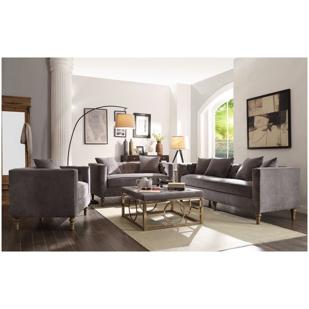 ACME Sidonia Chair w/1 Pillow, Gray Velvet ACME Sidonia Chair w/1 Pillow, Gray Velvet