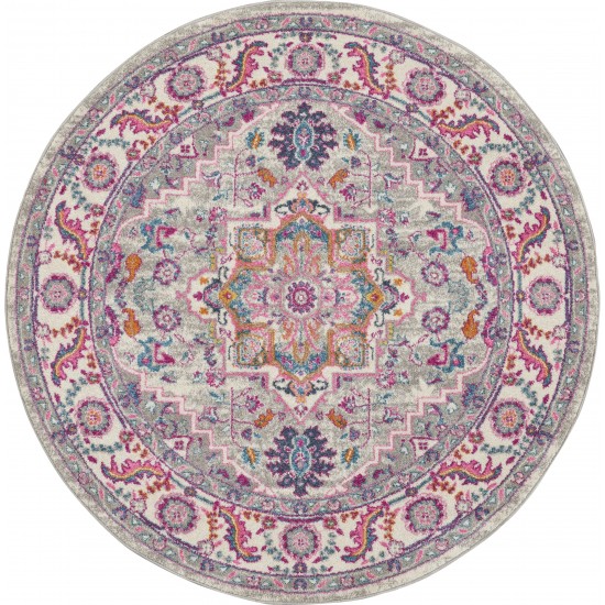 Nourison Passion PSN20 Area Rug, Light Grey/Pink, 4' x Round