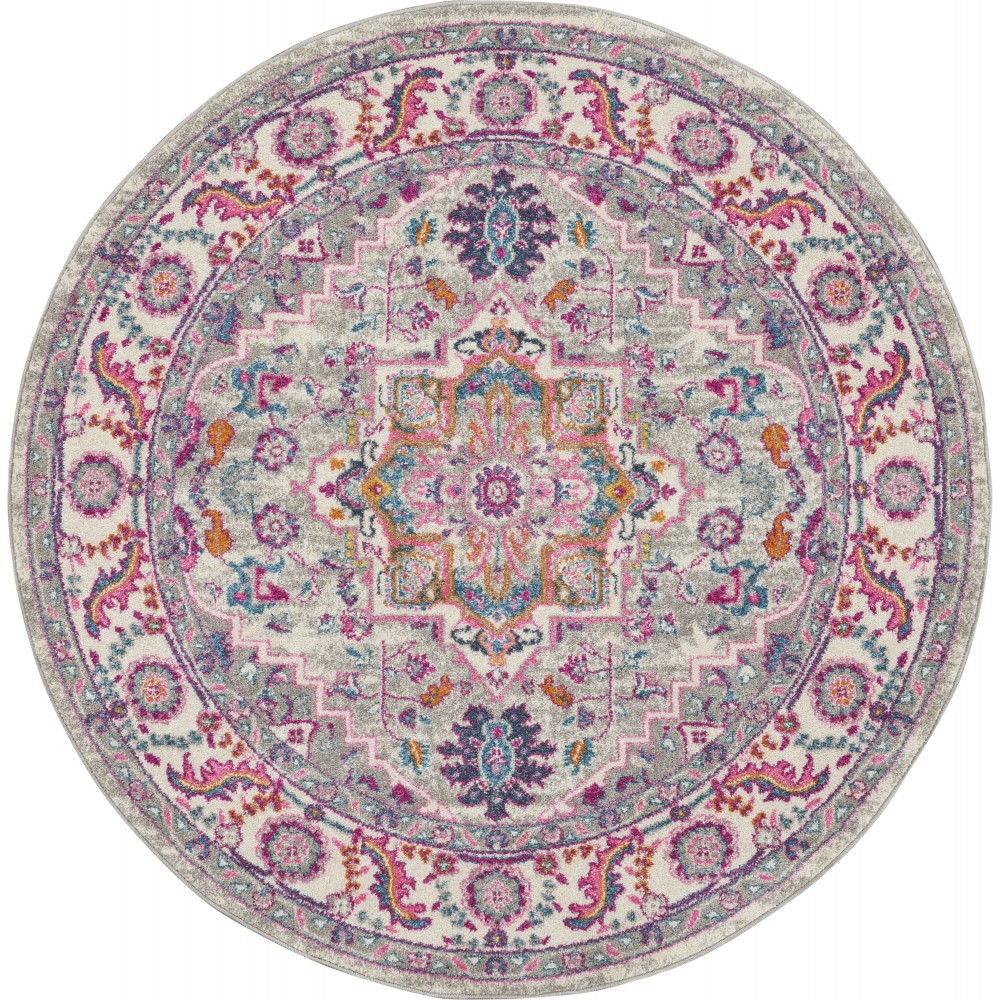 Nourison Passion PSN20 Area Rug, Light Grey/Pink, 5'3" x Round