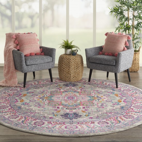 Nourison Passion PSN20 Area Rug, Light Grey/Pink, 8' x Round