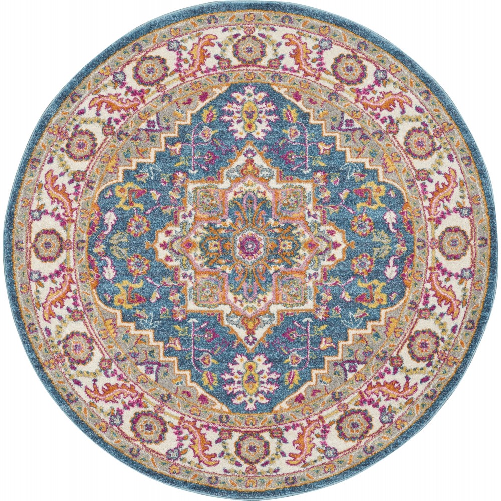 Nourison Passion PSN20 Area Rug, Teal/Multicolor, 4' x Round