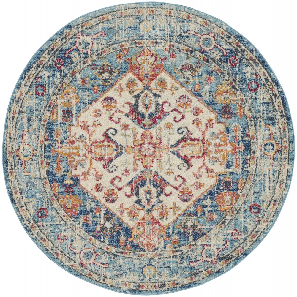 Nourison Passion PSN23 Area Rug, Ivory/Light Blue, 5'3" x Round