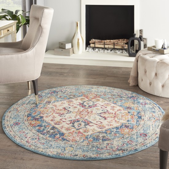 Nourison Passion PSN23 Area Rug, Ivory/Light Blue, 5'3" x Round