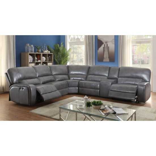ACME Saul Sectional Sofa (Power Motion/USB Dock), Gray Leather-Aire