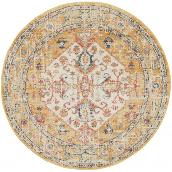 Nourison Passion PSN23 Area Rug, Ivory/Yellow, 5'3" x Round