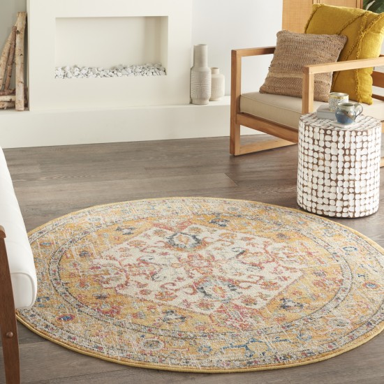 Nourison Passion PSN23 Area Rug, Ivory/Yellow, 5'3" x Round