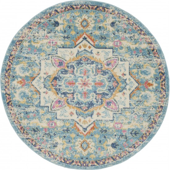 Nourison Passion PSN25 Area Rug, Ivory/Light Blue, 5'3" x Round