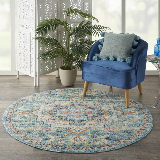 Nourison Passion PSN25 Area Rug, Ivory/Light Blue, 5'3" x Round