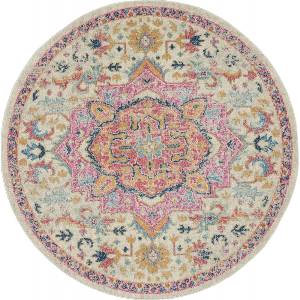 Nourison Passion PSN25 Area Rug, Ivory/Pink, 5'3" x Round