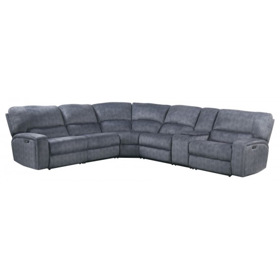 ACME Saul Sectional Sofa (Power Motion), Slate Blue Velvet