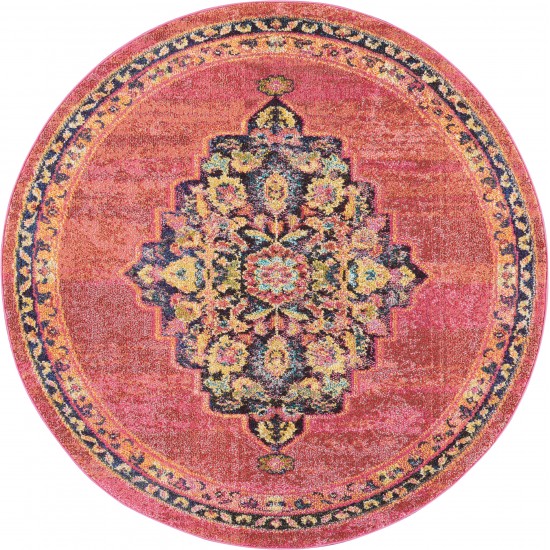 Nourison Passionate PST01 Area Rug, Pink/Flame, 5'3" x Round