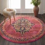 Nourison Passionate PST01 Area Rug, Pink/Flame, 5'3" x Round