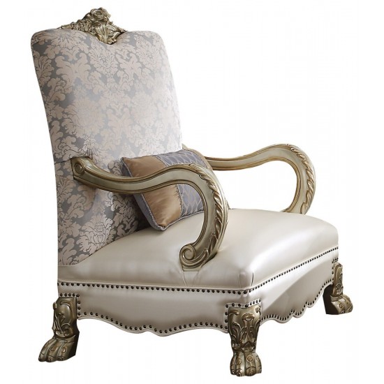 ACME Dresden II Accent Chair w/1 Pillow, Bone PU/Fabric & Gold Patina