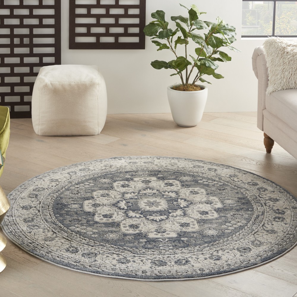 Nourison Quarry QUA07 Area Rug, Grey/Ivory, 4' x Round Nourison Quarry QUA07 Area Rug, Grey/Ivory, 4' x Round
