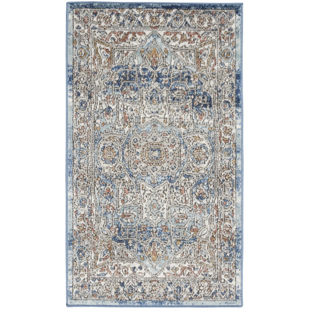 Nourison Quarry QUA11 Area Rug, Ivory/Blue, 2'2" x 3'9"