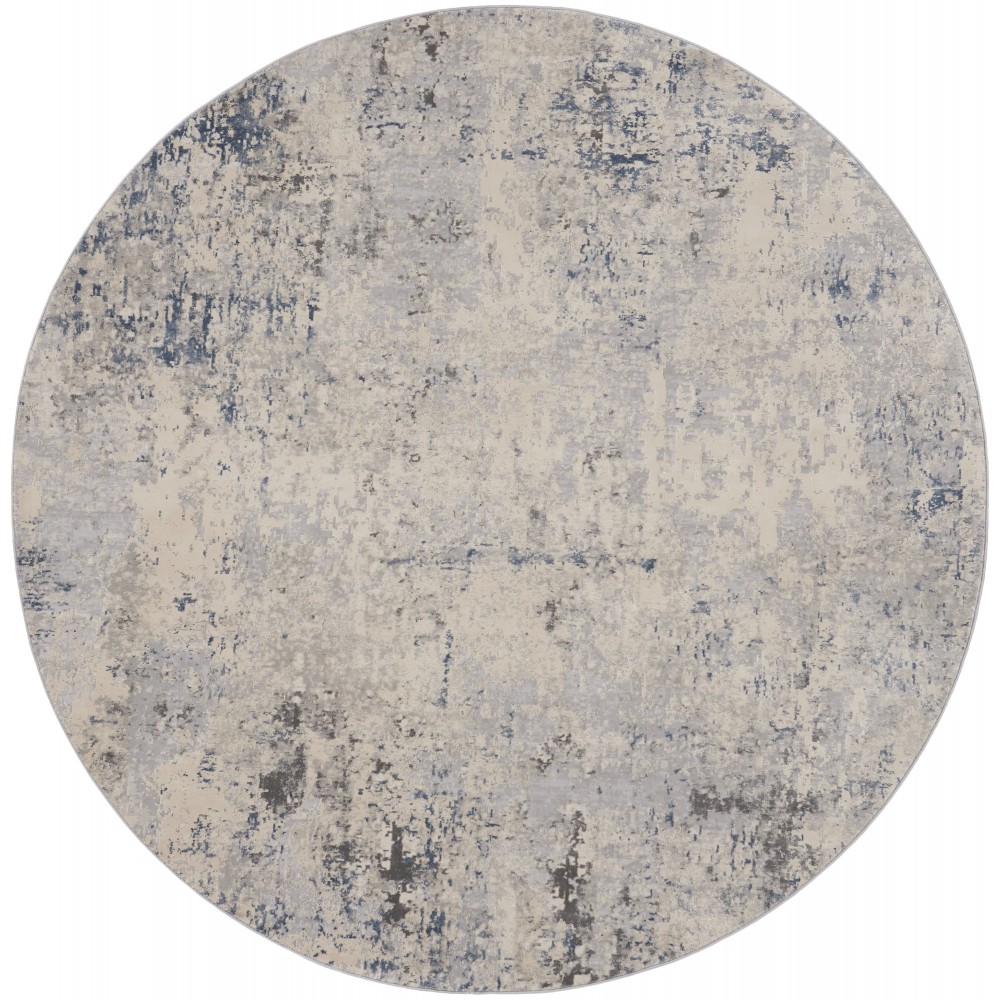 Nourison Rustic Textures RUS07 Area Rug, Ivory/Grey/Blue, 5'3" x Round