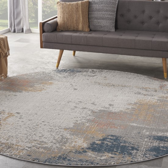 Nourison Rustic Textures RUS13 Area Rug, Grey/Blue, 5'3" x Round