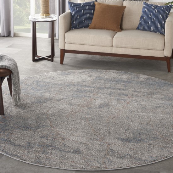 Nourison Rustic Textures RUS15 Area Rug, Light Grey/Blue, 5'3" x Round