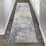 Nourison Silky Textures SLY01 Runner Rug, Ivory/Blue, 2'2" x 7'6"