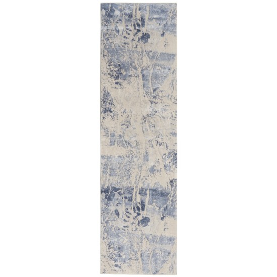 Nourison Silky Textures SLY02 Runner Rug, Blue/Cream, 2'2" x 7'6"