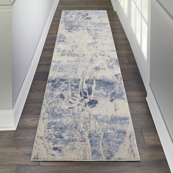 Nourison Silky Textures SLY02 Runner Rug, Blue/Cream, 2'2" x 7'6"