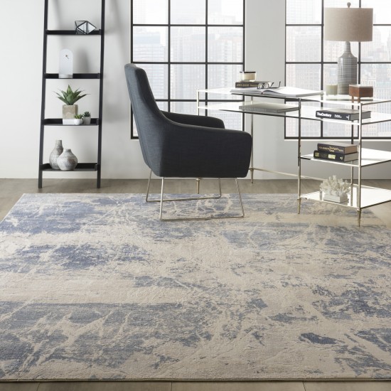 Nourison Silky Textures SLY02 Area Rug, Blue/Cream, 9'3" x 12'9"