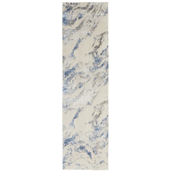 Nourison Silky Textures SLY03 Runner Rug, Blue/Ivory/Grey, 2'2" x 7'6"