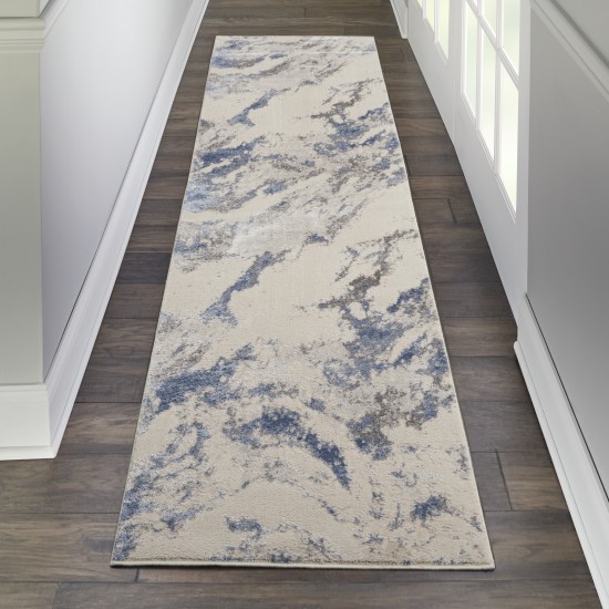 Nourison Silky Textures SLY03 Runner Rug, Blue/Ivory/Grey, 2'2" x 7'6"