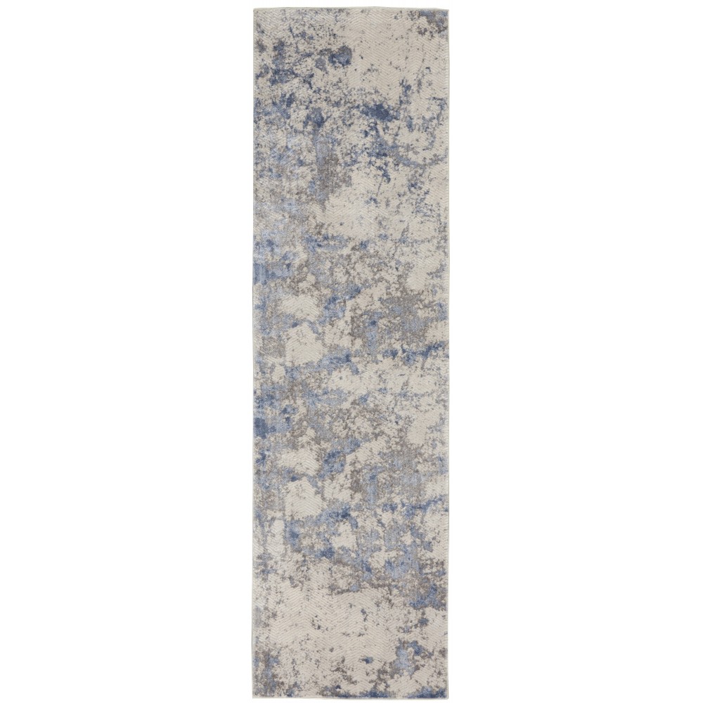 Nourison Silky Textures SLY04 Runner Rug, Blue/Ivory/Grey, 2'2" x 7'6"