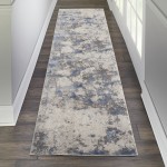 Nourison Silky Textures SLY04 Runner Rug, Blue/Ivory/Grey, 2'2" x 7'6"