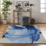 Nourison Symmetry SMM01 Area Rug, Blue/Ivory, 3'9" x 5'9"