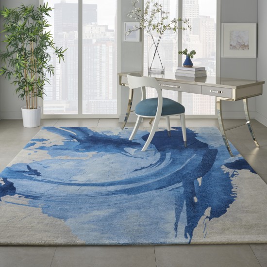 Nourison Symmetry SMM01 Area Rug, Blue/Ivory, 8'6" x 11'6"