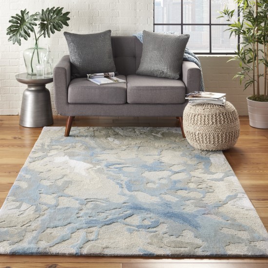 Nourison Symmetry SMM07 Area Rug, Light Blue/Ivory, 3'9" x 5'9"