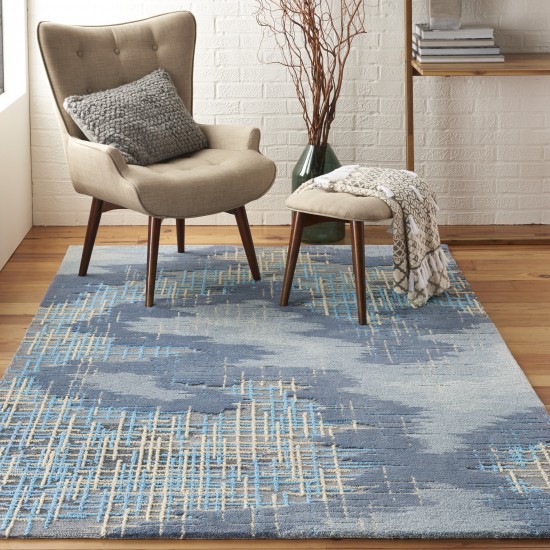 Nourison Symmetry SMM08 Area Rug, Blue/Beige, 5'3" x 7'9"