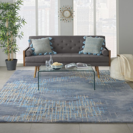 Nourison Symmetry SMM08 Area Rug, Blue/Beige, 7'9" x 9'9"